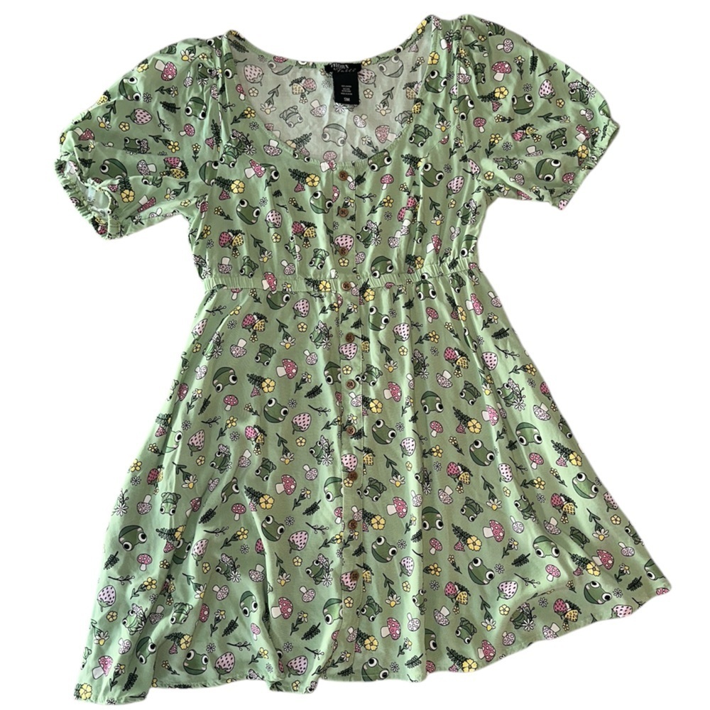 Cute AF women’s Thorne and Fable Frog Mushroom and Strawberry Sundress